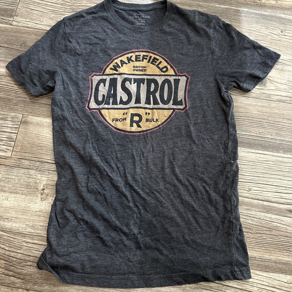 Lucky Brand Charcoal Crewneck Tee with Yellow & Red Logo